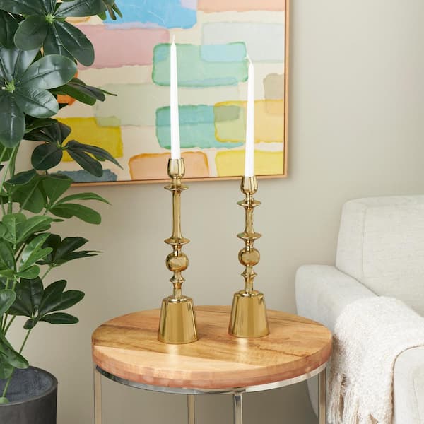 Litton Lane Gold Aluminum Candle Holder (Set of 2)