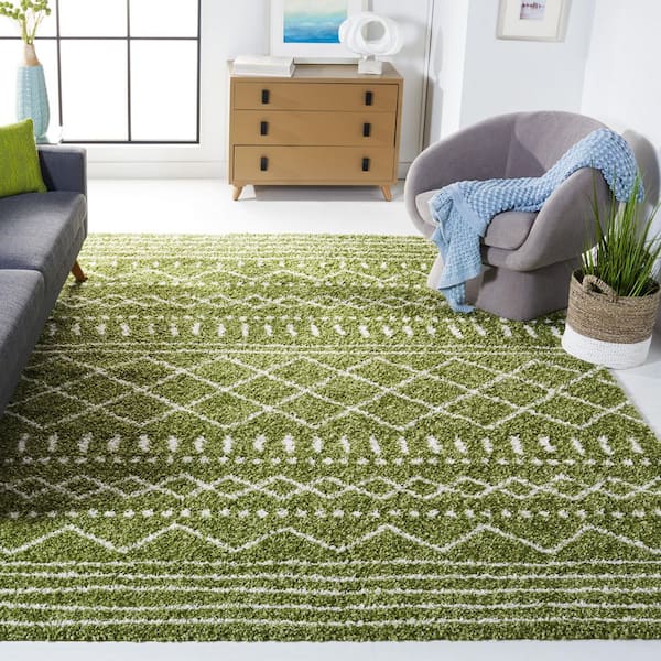Arizona Shag Green/Ivory 9 ft. x 12 ft. Geometric Lodge Area Rug