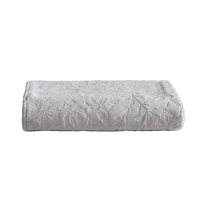 Woodblock Floral Grey Ultra Soft Plush Fleece Reversible 50 x 70 Throw Blanket