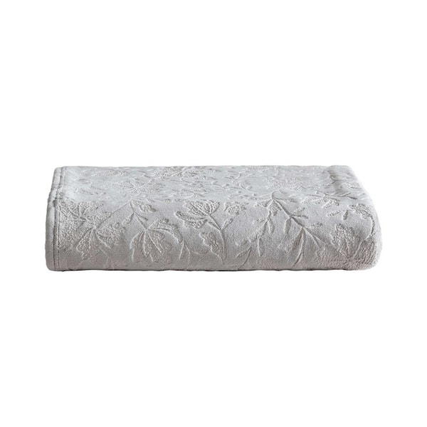 Eddie Bauer Woodblock Floral Grey Ultra Soft Plush Fleece Reversible 50 x 70 Throw Blanket
