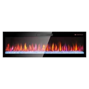 50 in. Wall Mount/Recessed Electric Fireplace with Remote and Multi Color Flame in Black
