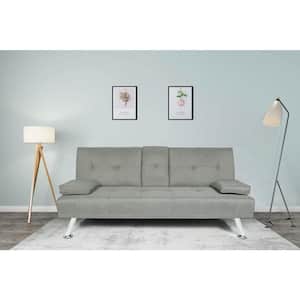 66 in. 2-Seats Futon Sofa Bed Sleeper Light Grey Fabric