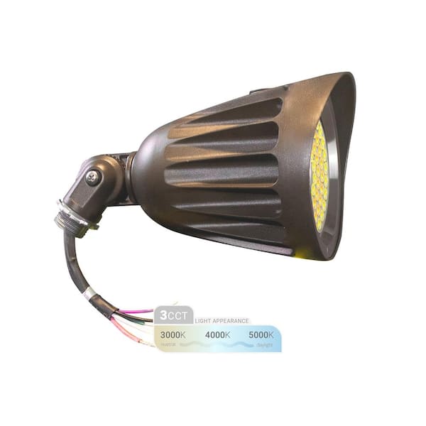 NuWatt 25W Outdoor Bronze Integrated LED Bullet Light, 3-Color Selectable, Flag Pole & Landscape Lighting, Dimmable, 120-277V