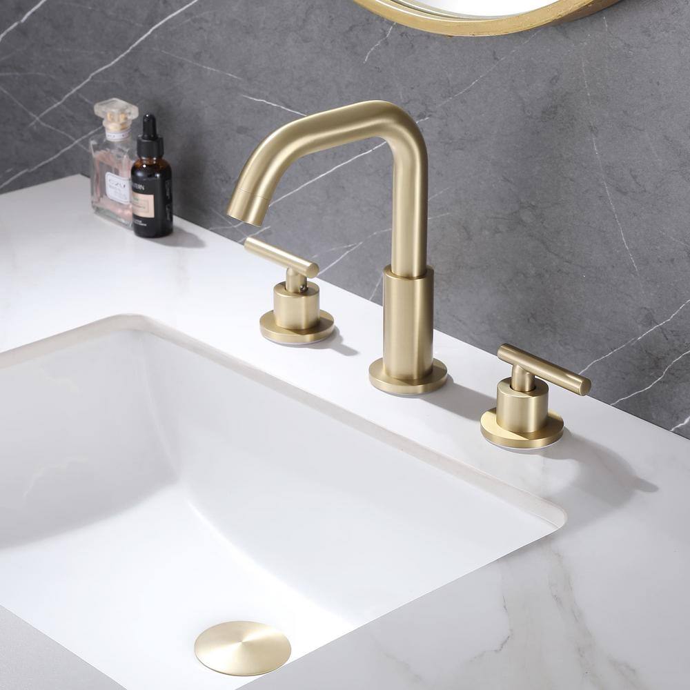 Brushed Gold Solid Brass Widespread Bathroom Faucet