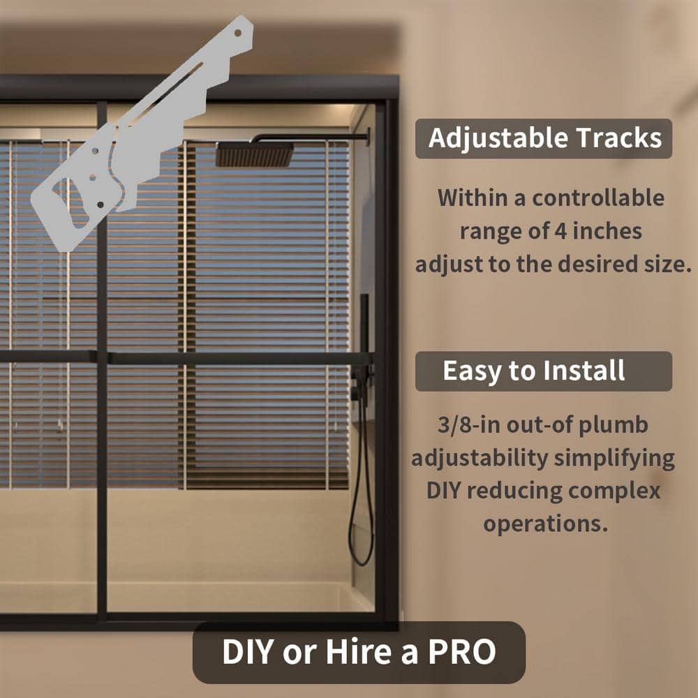 Matte Black Double Sliding Semi-Frameless Tub Door