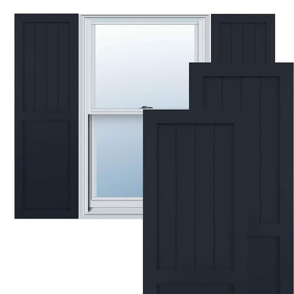 Ekena Millwork 12 in. x 34 in. PVC Farmhouse/Flat Panel Combination Fixed Mount Board and Batten Shutters Pair in Starless Night Blue