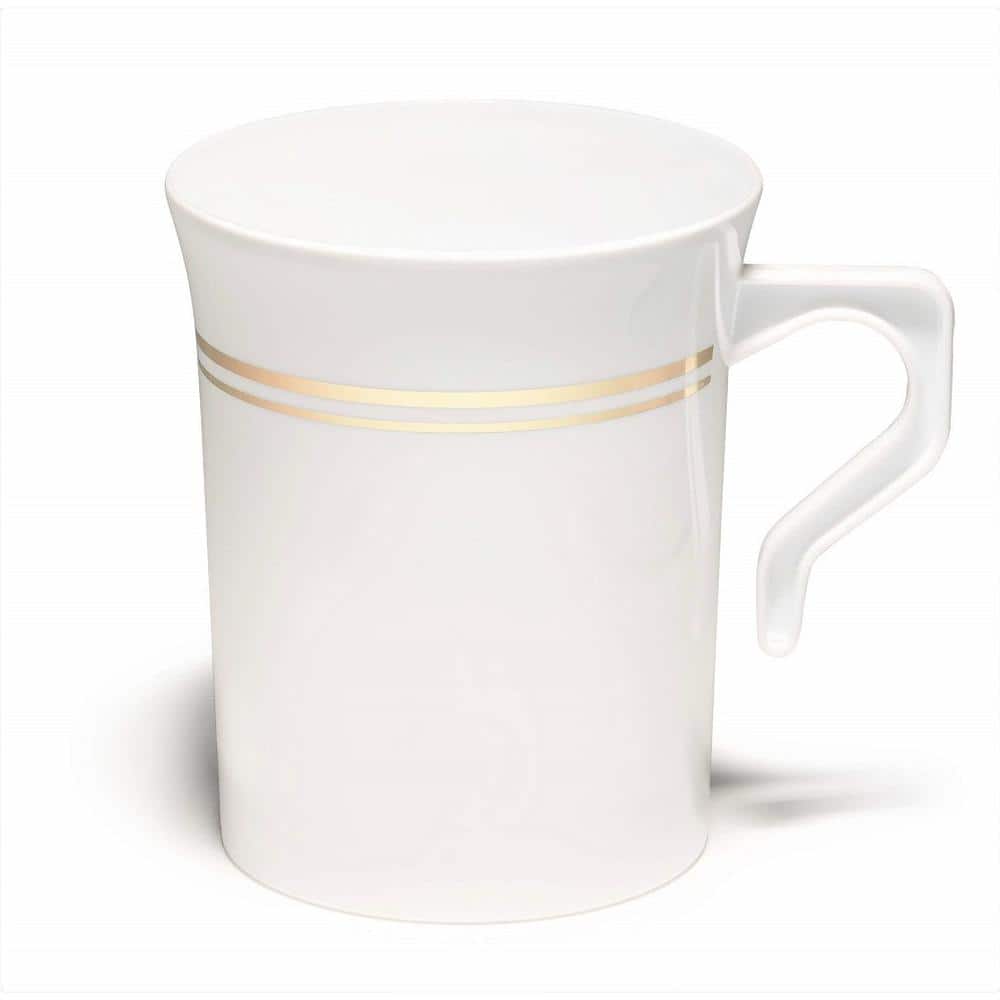 8 oz. 40-Pieces White with Gold Rim Non-toxic Party Plastic Coffee Mug 100%