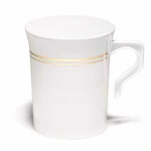 8 oz. 40 Pieces White with Gold Rim Non-toxic Party Plastic Coffee Mug 100% food grade Suitable For Hot or Cold Liquids.