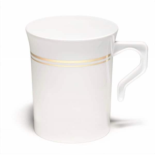 Adrinfly 8 oz. 40-Pieces White with Gold Rim Non-toxic Party Plastic Coffee Mug 100% food grade Suitable for Hot or Cold Liquids.