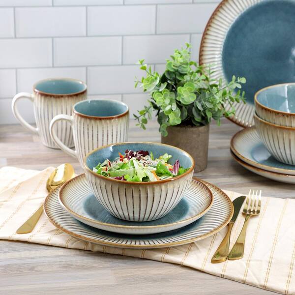 Elama Louann 16 Piece Stoneware Dinnerware Set Service for 4 985122046M The Home Depot