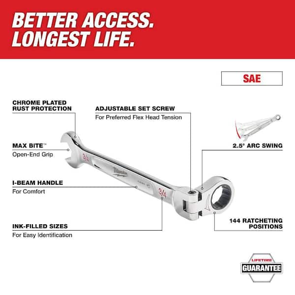 144-Position Flex-Head Ratcheting Combination Wrench Set SAE with Hook and Pick Set (19-Piece)