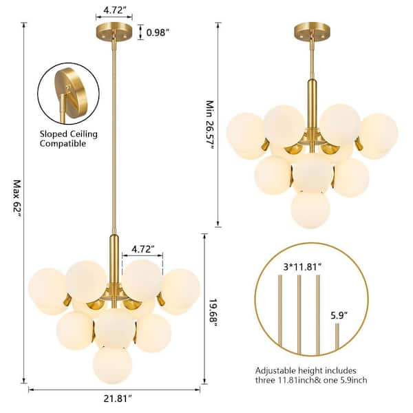 ZHLWIN Home Lighting 40w 13Light 24. 81in Modern Gold Glass Semi