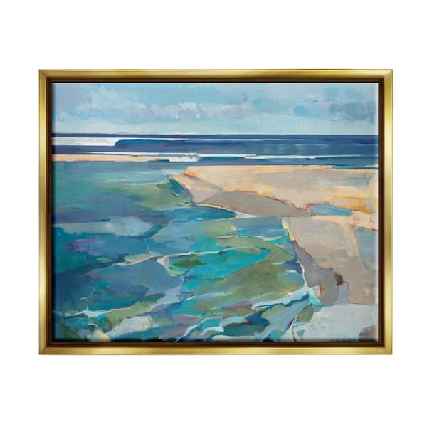 The Stupell Home Decor Collection Abstract Beach Landscape Pastel Cubism Painting by Third and Wall Floater Frame Abstract Wall Art Print 21 in. x 17 in.