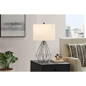 Winfield 23 in. 1-Light Black Indoor Geometric Metal Table Lamp with Fabric Lamp Shade