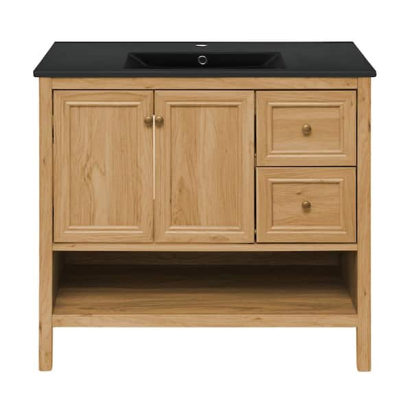 Swiss Madison Chateau 36 in. Brown Oak Bathroom Vanity With Black Ceramic Sink Top