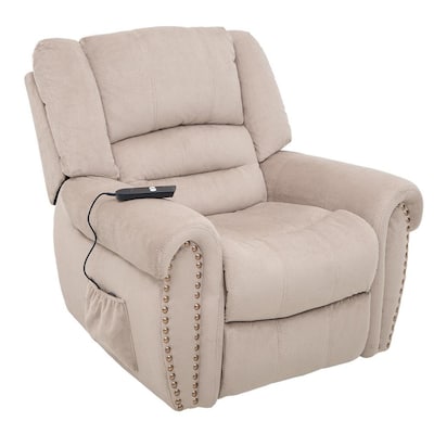 Beige Suede Heavy-Duty Power Lift Recliner Chair with Built-in Remote and 2-Castors