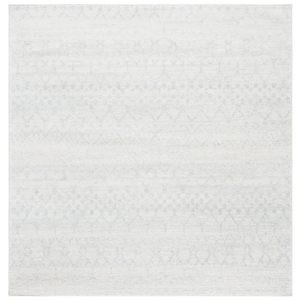 SAFAVIEH Tulum Ivory/Light Gray 7 ft. x 7 ft. Square Tribal Distressed Geometric Area Rug
