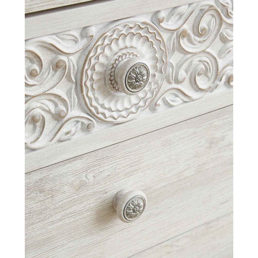Whitewash Bohemian 6-Drawer Dresser with Medallion Pulls