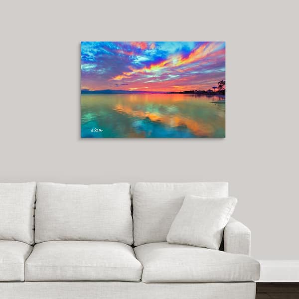 Original Oil Painting A Colorful Lake Sunset 16 X 20 Stretched Canvas Wall  Art Great for Gifts Large Landscape Painting 