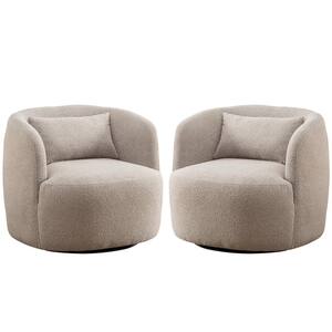 Taupe Boucle Polyester Upholstered Swivel Armchair (Set of 2)