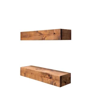 2Pk Walnut Solid Wood Floating Decorative Wall-Shelf w/Brackets Deals