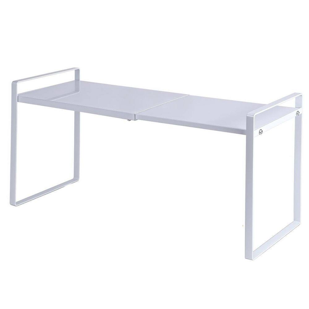 1-Shelf White Adjustable Width Stackable Cabinet Shelf Organizer Riser for Kitchen Pantry Countertop