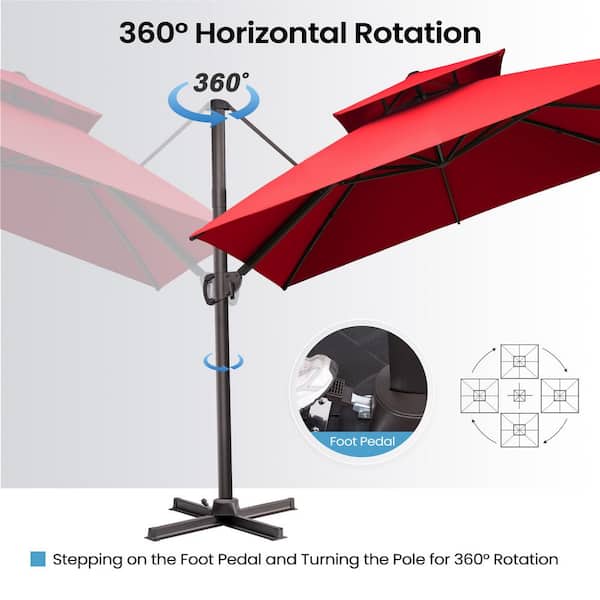 10 foot patio umbrella canopy WESTLAKE 10 Ft Solar LED Cantilever Offset Patio Umbrella w/ Included  4-Piece Base Weights, Gray