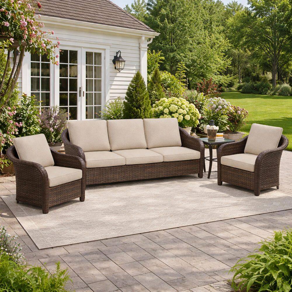 4-Piece Brown Wicker Outdoor Couch Patio Sofa with Lounge Chairs and Thick Beige Cushions price history on PriceWatchPro
