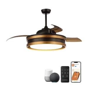 52 in. Indoor LED Black Smart Retractable Caged Ceiling Fan with Light and Remote, Works with Google Home/Alexa/Tuya