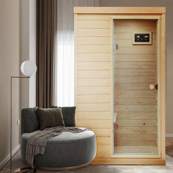 1-Person Indoor Hemlock Infrared Sauna with 6 Far-Infrared Carbon Heaters and Bluetooth Speakers