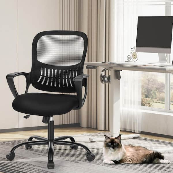 Swivel Office Chair and Mesh Foam Ergonomic Gaming Chair in Black with Adjustable Foot Ring and Back Storage Basket