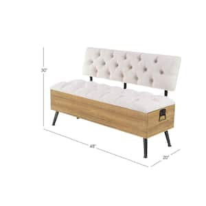 White Storage Bench with Cream Tufted Seat and Back 30 in. X 48 in. X 20 in.