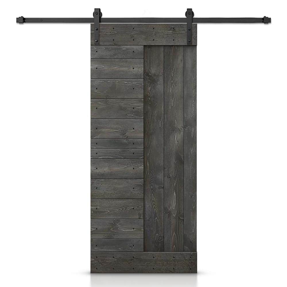 30 in. x 84 in. Carbon Gray Stained DIY Knotty Pine Wood Interior Sliding Barn Door with Hardware Kit price history on PriceWatchPro