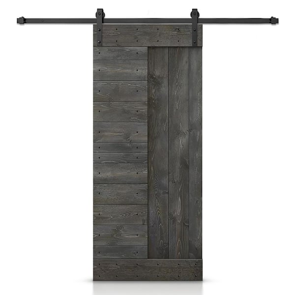 CALHOME 42 in. x 84 in. Carbon Gray Stained DIY Knotty Pine Wood Interior Sliding Barn Door with Hardware Kit