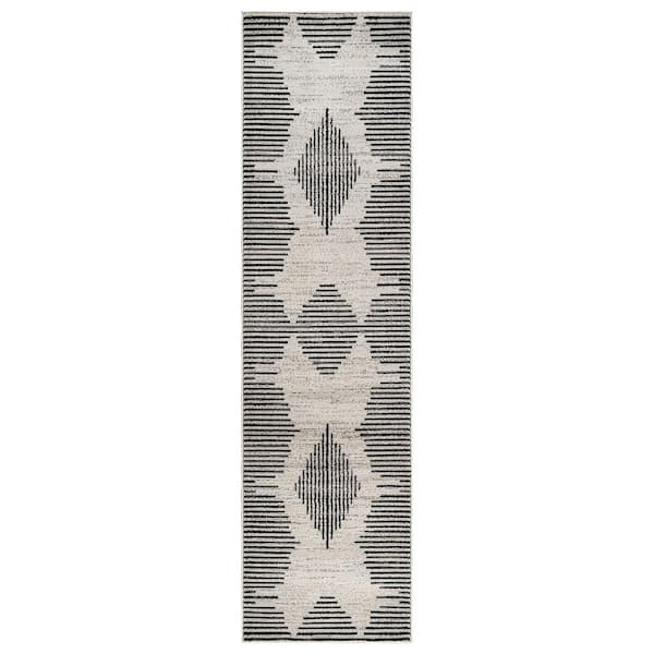 Modern Abstract Runner Rug for Living Room, Bedroom, or Entryway 2 ft. x 8 ft. Cream