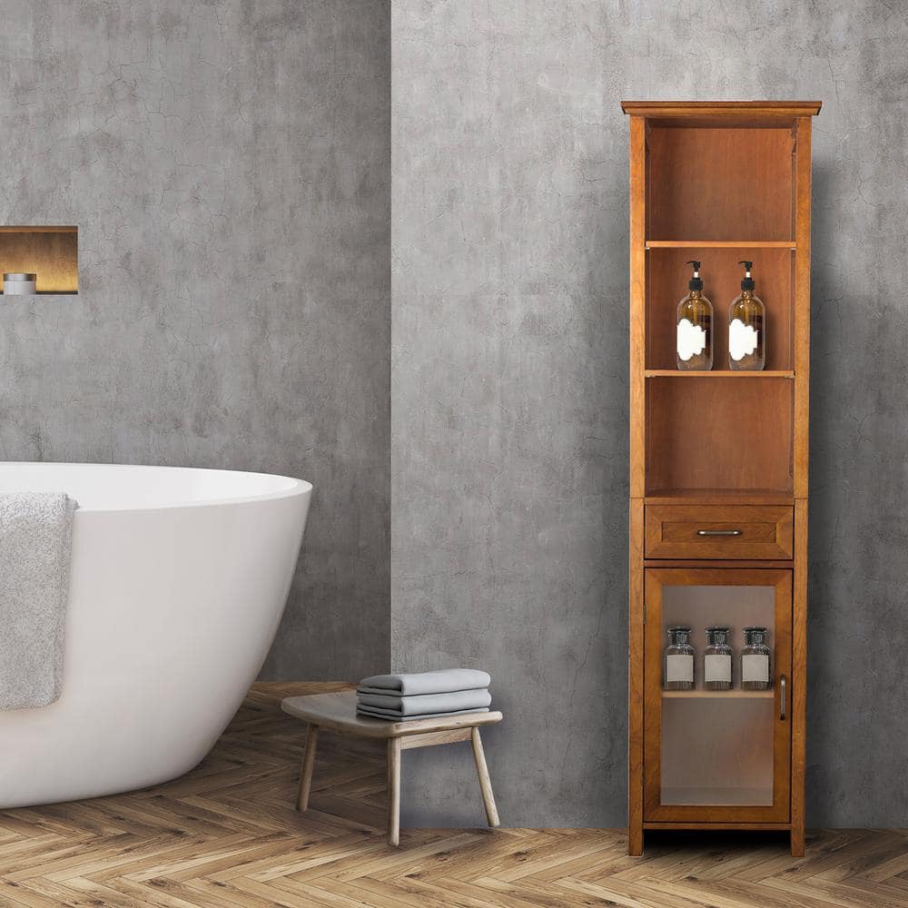 Avery Classic 65" Brown Oak Veneer Freestanding Cabinet with Adjustable Shelving