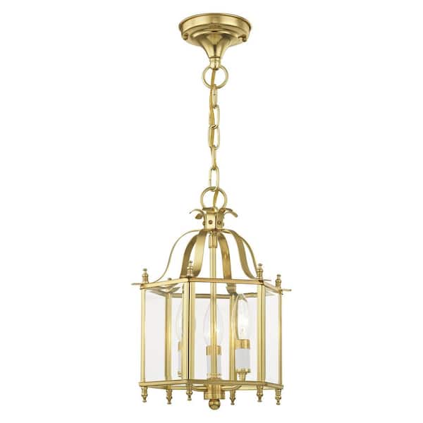 AVIANCE LIGHTING Burleson 9.5 in. 3-Light Polished Brass Convertible Mini Pendant/Semi Flush with Clear Beveled Glass
