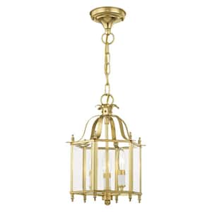 3-Light Polished Brass Chandelier with Clear Beveled Glass Shade