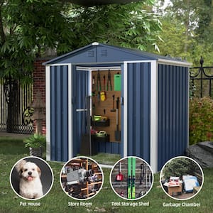 76.77 in. W x 72.83 in. H x 48.43 in. D Multifunctional Outdoor Metal Storage Shed with Sliding Door, in Blue
