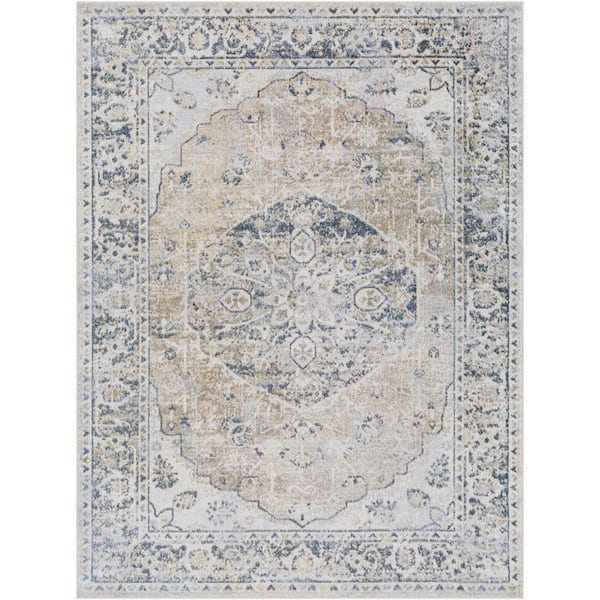 Livabliss Lillian Blue Gray/Beige Medallion 8 ft. x 10 ft. Machine-Washable Indoor Area Rug
