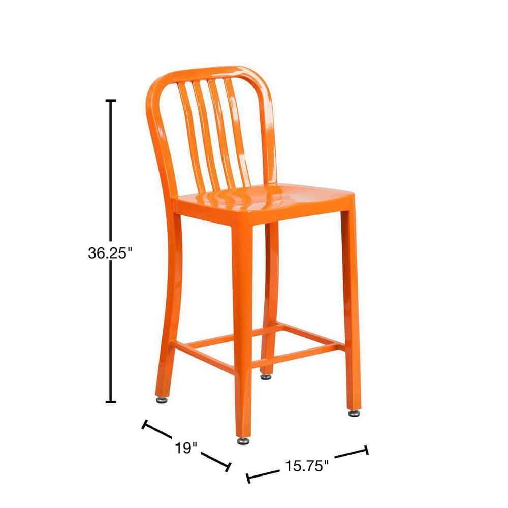 24" High Orange Metal Indoor-Outdoor Counter Height Stool
