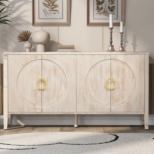 JUJABU Brown MDF Wood 60 in. Sideboards with Textured Finish for Living Room