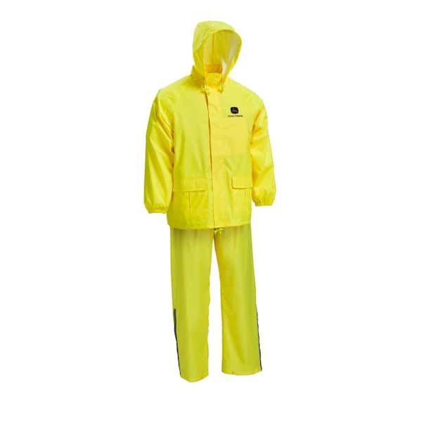 John Deere 2X-Large Yellow Polyurethane-Coated Polyester Waterproof 2-Piece Rain Suit with 2 in. Storm Flap