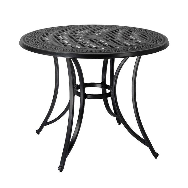 Tidoin 48 in. Black Cast Aluminium Round Outdoor Dining Table DiH-YD33 ...