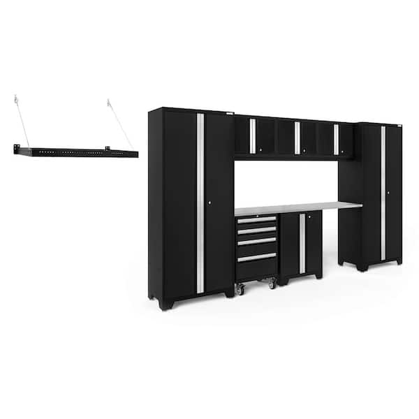 NewAge Products Bold Series 132 in. W x 76.75 in. H x 18 in. D 24-Gauge Steel Garage Cabinet Set in Black (8-Piece)