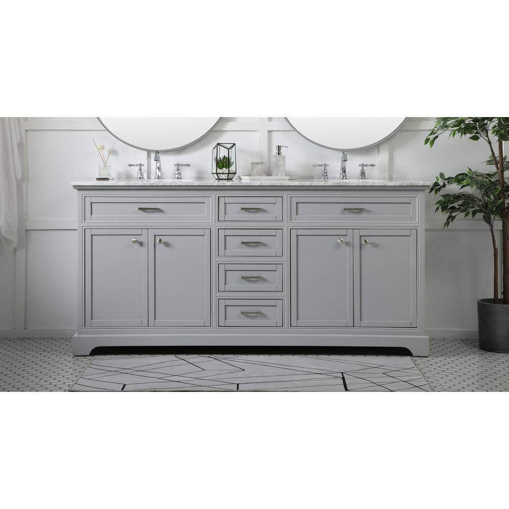 Gray Double Freestanding Solid Wood Bathroom Vanity with Marble Top