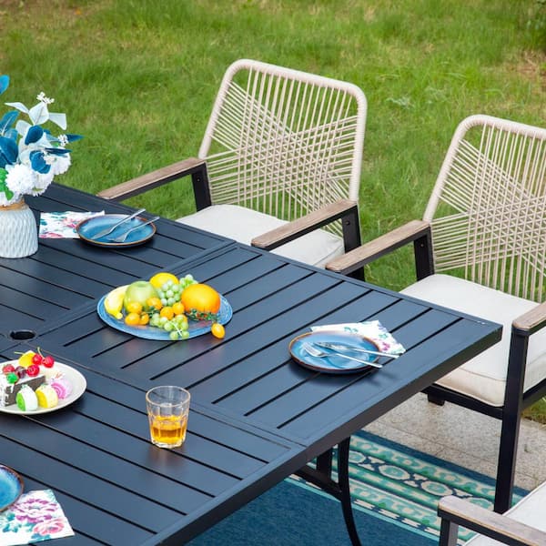 PHI VILLA 9-Piece Black Metal Patio Outdoor Dining Set with Square