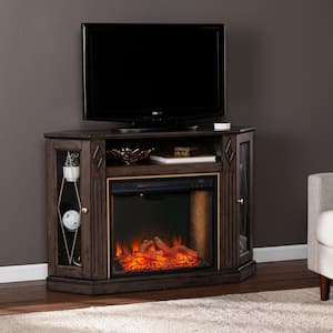 Genovia 47.25 in. Smart Electric Fireplace in Light Brown with Gold Accents
