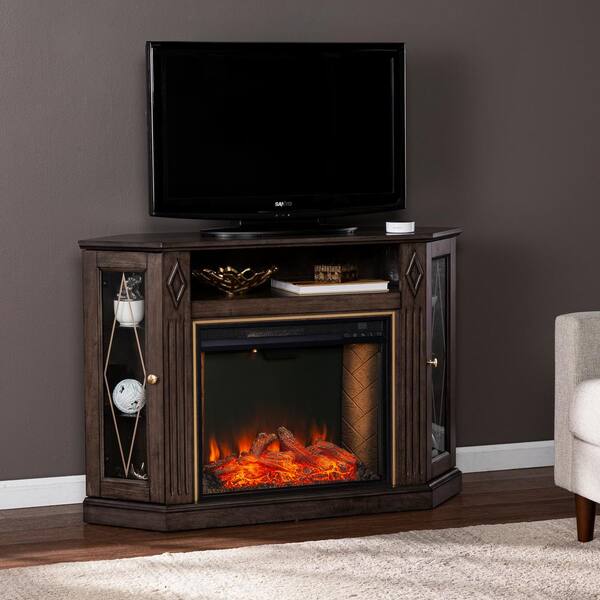 Southern Enterprises Genovia 47.25 in. Smart Electric Fireplace in Light Brown with Gold Accents