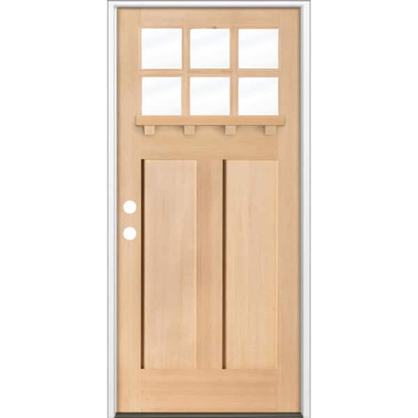Krosswood Doors 36 in. x 80 in. Craftsman Right Hand 6-LIte Unfinished Douglas Fir Prehung Front Door